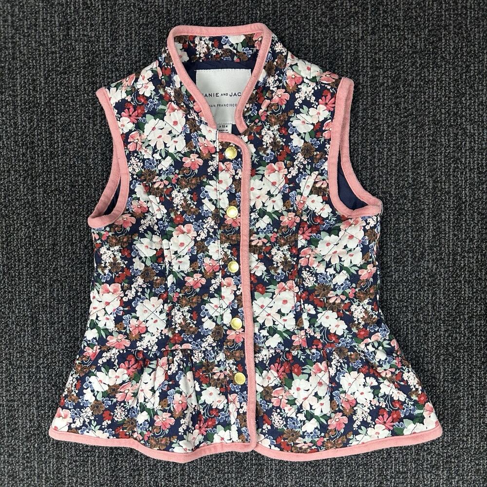 Janie and Jack Quilted Peplum Vest Floral Print Pink Blue Girls Size 3-4